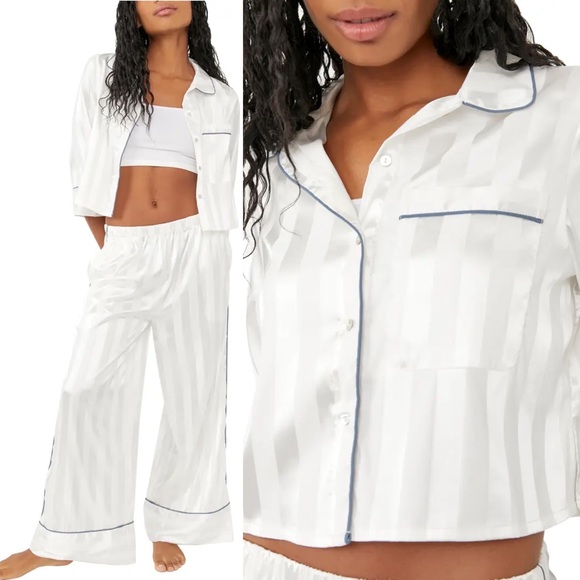 Free People Other - NWT Free People Pajama Party Sleep Set White Top & Bottoms SZ Small